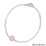 Bracelet à perle de quartz rose 8mm et sa chaîne argentée en acier inoxydable