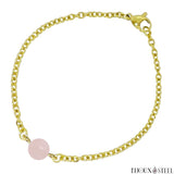 Bracelet à perle de quartz rose 8mm et sa chaîne dorée en acier inoxydable