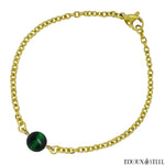 Bracelet doré à perle d'oeil de tigre vert 8mm en pierre naturelle et acier inoxydable