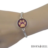 Bracelet argenté à bouton pression patte de chien mauve et violette