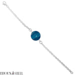 Bracelet argenté à perle d'agate bleue 10mm en pierre naturelle teintée et acier chirurgical