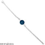 Bracelet argenté à perle d'agate bleue 8mm en pierre naturelle teintée et acier chirurgical