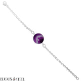 Bracelet argenté à perle d'agate violette 10mm en pierre naturelle teintée et acier chirurgical