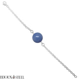 Bracelet argenté à perle d'aventurine bleue 10mm en pierre naturelle et acier chirurgical