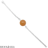 Bracelet argenté à perle d'aventurine orange 10mm en pierre naturelle et acier chirurgical