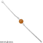Bracelet argenté à perle d'aventurine orange 8mm en pierre naturelle et acier chirurgical