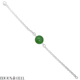 Bracelet argenté à perle d'aventurine verte en pierre naturelle et acier inoxydable