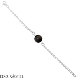 Bracelet argenté à perle d'obsidienne argentée 8mm en pierre naturelle et acier inoxydable