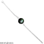 Bracelet argenté à perle d'obsidienne oeil céleste 10mm en pierre naturelle et acier chirurgical