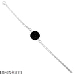 Bracelet à perle d'onyx noir agate 10mm en acier chirurgical argenté et pierre naturelle