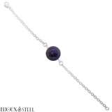 Bracelet argenté à perle de lapis lazuli 10mm en pierre naturelle et acier chirurgical