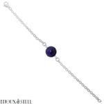 Bracelet argenté à perle de lapis lazuli 8mm en pierre naturelle et acier chirurgical