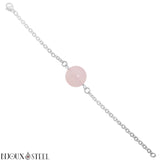 Bracelet à perle de quartz rose en acier inoxydable