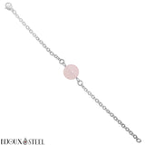 Bracelet à perle de quartz rose en acier inoxydable
