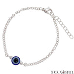 Bracelet argenté à perle mauvais oeil bleu en acier inoxydable