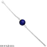 Bracelet argenté à perle teintée d'oeil de tigre bleu 10mm en pierre naturelle