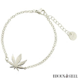 Bracelet argenté feuille de cannabis en acier inoxydable