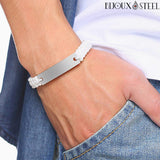 Bracelet blanc homme personnalisé et ajustable en cordon tressé et acier inoxydable