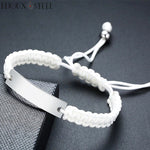 Bracelet blanc tressé personnalisé et ajustable en cordon et acier inoxydable