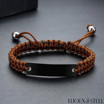 Bracelet brun tressé personnalisable en cordon et acier inoxydable