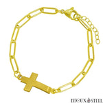 Bracelet chaîne trombone doré à croix en acier inoxydable