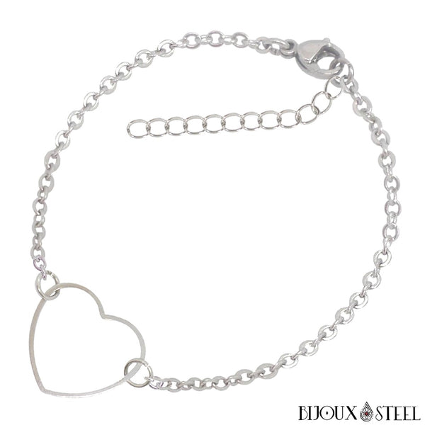 Bracelet Gourmette Souple Avec Charms Cœurs En Acier Inoxydable Argenté - Qualité Top, Neuf