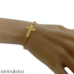 Bracelet doré chaîne maille trombone à croix en acier inoxydable