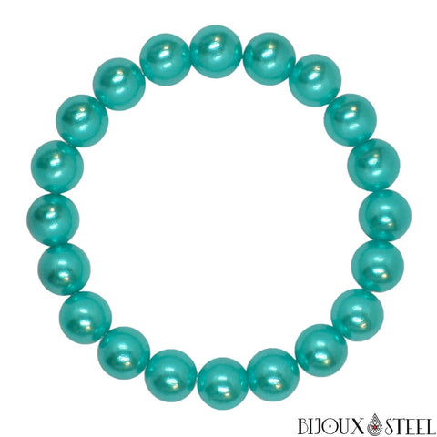 Bracelet de perles nacrées bleu turquoise 10mm