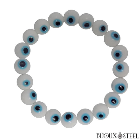 Bracelet de perles blanches 10mm mauvais oeil protection talisman grec et turc