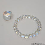 Bijoux de poignet en perles de quartz angel aura 8mm et sa pierre polie pour lithothérapie
