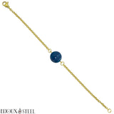 Bracelet doré à perle d'agate bleue 8mm en pierre naturelle teintée et acier chirurgical