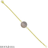 Bracelet doré à perle d'agate grise 8mm en pierre naturelle et acier inoxydable