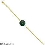 Bracelet doré à perle d'agate mousse 10mm en pierre naturelle et acier inoxydable