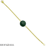 Bracelet doré à perle d'agate mousse 10mm en pierre naturelle et acier inoxydable