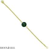 Bracelet doré à perle d'agate mousse 8mm en pierre naturelle et acier inoxydable