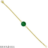 Bracelet doré à perle d'agate verte 8mm en pierre naturelle teintée et acier chirurgical