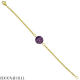Bracelet doré à perle d'agate violette 8mm en pierre naturelle teintée et acier chirurgical