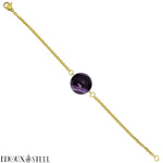 Bracelet doré à perle d'agate violette 10mm en pierre naturelle teintée et acier chirurgical