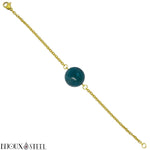Bracelet doré à perle d'apatite bleue 10mm en pierre naturelle et acier chirurgical