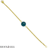Bracelet doré à perle d'apatite bleue 8mm en pierre naturelle et acier chirurgical