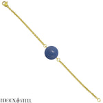 Bracelet doré à perle d'aventurine bleue 10mm en pierre naturelle et acier chirurgical