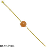 Bracelet doré à perle d'aventurine orange 10mm en pierre naturelle et acier chirurgical