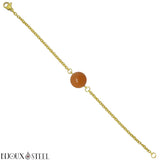 Bracelet doré à perle d'aventurine orange 8mm en pierre naturelle et acier chirurgical