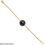 Bracelet doré à perle d'hématite 10mm en pierre naturelle et acier chirurgical