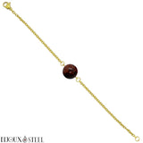 Bracelet à perle d'obsidienne acajou 8mm en acier chirurgical doré et pierre naturelle