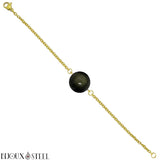 Bracelet doré à perle d'obsidienne dorée 10mm en pierre naturelle et acier inoxydable