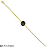 Bracelet doré à perle d'obsidienne dorée 8mm en pierre naturelle et acier inoxydable