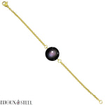 Bracelet doré à perle d'obsidienne oeil céleste 10mm en pierre naturelle et acier chirurgical