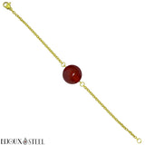 Bracelet doré à perle de cornaline 10mm en acier chirurgical et pierre naturelle