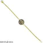 Bracelet doré à perle de jaspe dalmatien 10mm en pierre naturelle et acier chirurgical